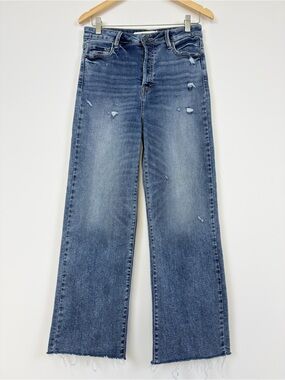 Hidden Jeans High Rise Wide Leg Distressed Raw Hem Denim